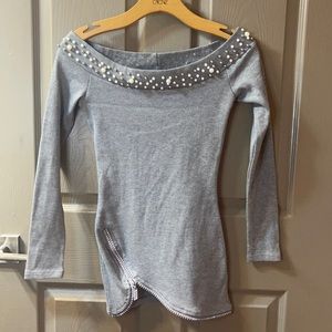 long sleeve, Size S, Grey, pearl, jewel, sweater